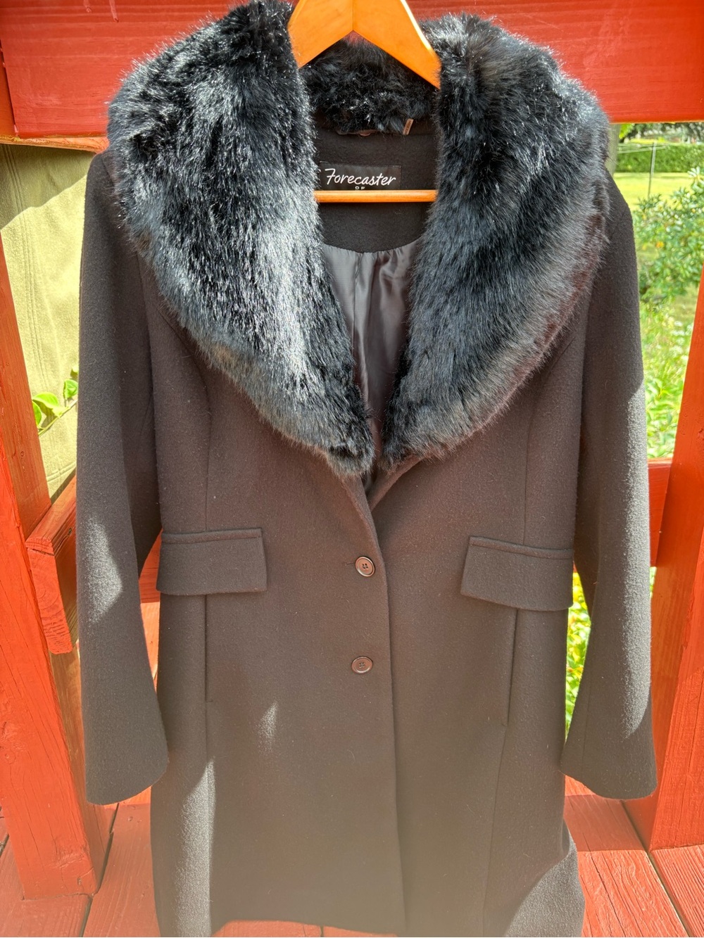 Forecaster of Boston Women’s Black Faux Fur Collar Wool-Blend Coat – Size 10P